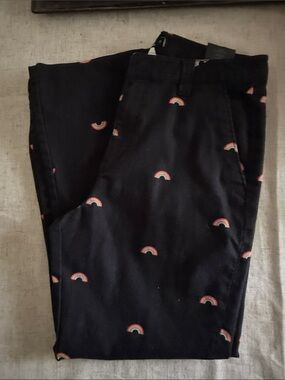 Volcom Frochickie Black Boyfriend Chino Pants with Mini Rainbow Print